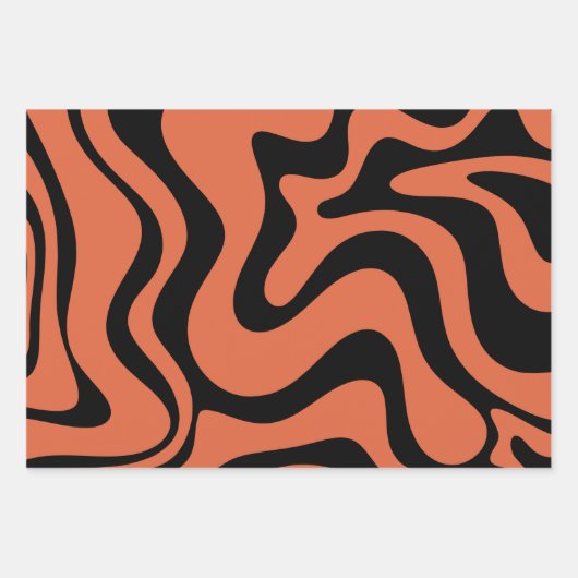 Flüssiger Swirl Retro Abstraktes Muster Schwarz Or Geschenkpapier Set (Vorderseite 2)