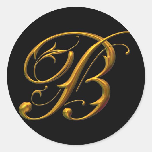 Flüssiges Gold-B-Monogramm Runder Aufkleber (Vorderseite)