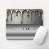Flüssiges Metall tropft über silberne Chromoberflä Mousepad (Mit Mouse)