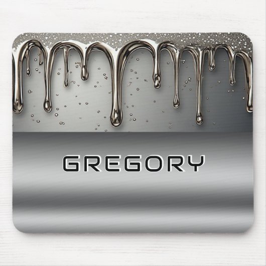Flüssiges Metall tropft über silberne Chromoberflä Mousepad (Vorne)