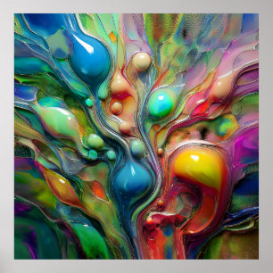 Flüssigkeit, Glossie, Blasen Poster