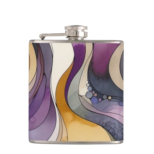 Flüssigkeitslinien lila und goldfarben, abstrakt flachmann (Vorderseite)