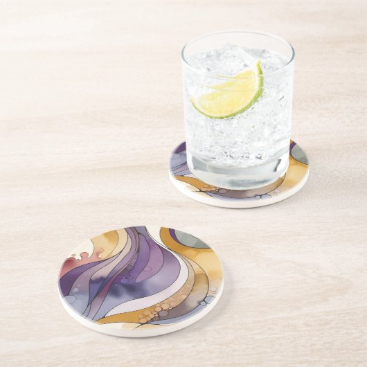 Flüssigkeitslinien lila und goldfarben, abstrakt getränkeuntersetzer (Seite)