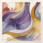 Flüssigkeitslinien lila und goldfarben, abstrakt glasuntersetzer (Vorderseite)