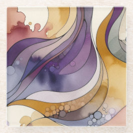 Flüssigkeitslinien lila und goldfarben, abstrakt glasuntersetzer
