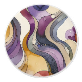 Flüssigkeitslinien lila und goldfarben, abstrakt keramikknauf