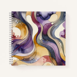 Flüssigkeitslinien lila und goldfarben, abstrakt notizblock