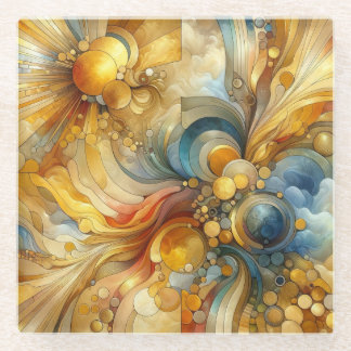 Flüssigkeitslinien und Kreise Goldene Abstrakte Wa Glasuntersetzer