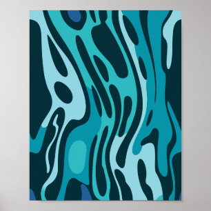 Flüssigkeitsplanung mit Blauer- und Aqua-Formen Poster