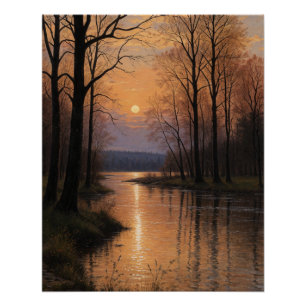 Flusslandschaft im Abend Poster
