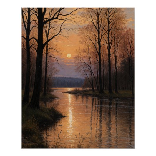 Flusslandschaft im Abend Poster (Vorderseite)