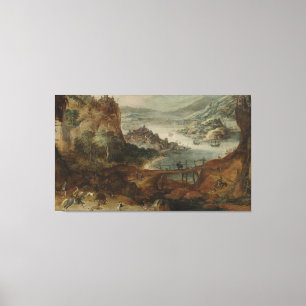 Flusslandschaft mit Boar Hunt, Joos de Momper Leinwanddruck