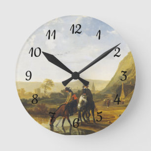 Flusslandschaft mit den Fahrern Aelbert Cuyp Round Runde Wanduhr