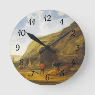 Flusslandschaft mit den Fahrern Aelbert Cuyp Runde Wanduhr