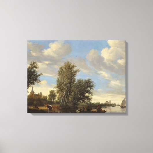 Flusslandschaft mit der Fähre, 1649 (Öl auf Leinwa Leinwanddruck (Vorderseite)