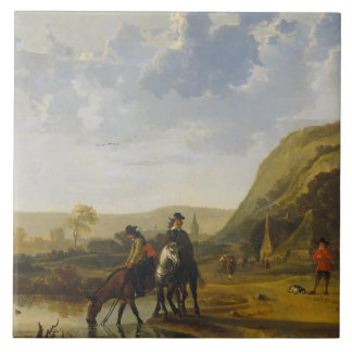 Flusslandschaft mit Reitern, Aelbert Cuyp Fliese