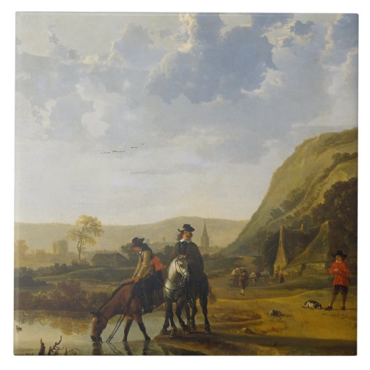 Flusslandschaft mit Reitern, Aelbert Cuyp Fliese (Vorderseite)