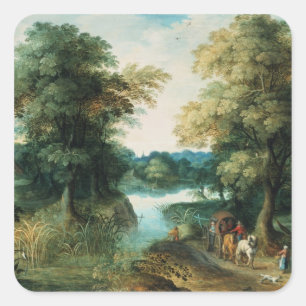 Flusslandschaft Quadratischer Aufkleber