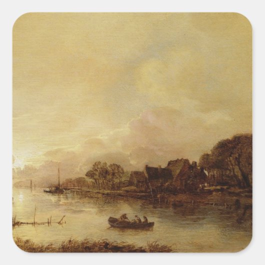 Flusslandschaft Quadratischer Aufkleber (Vorderseite)