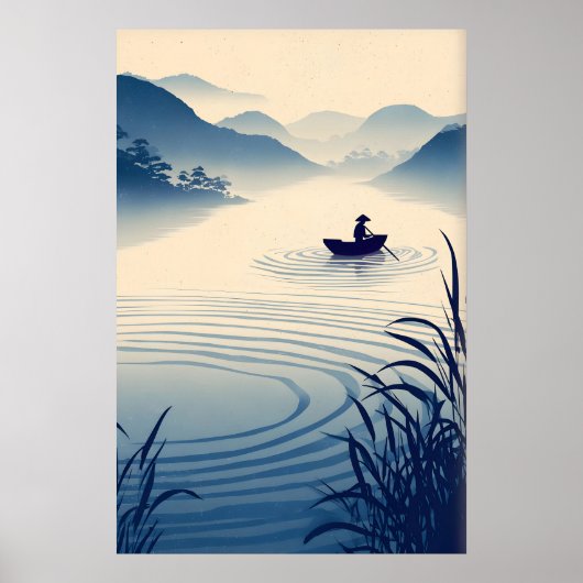 Flusslandschaft Wandkunst Minimalistisches Boot un Poster (Vorne)