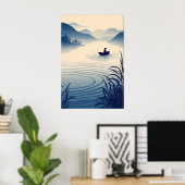 Flusslandschaft Wandkunst Minimalistisches Boot un Poster (Heimbüro)