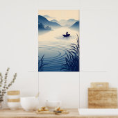Flusslandschaft Wandkunst Minimalistisches Boot un Poster (Küche)