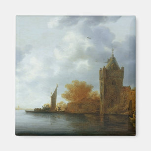 Flussmündung mit einem Turm und verstärkten Wän Magnet