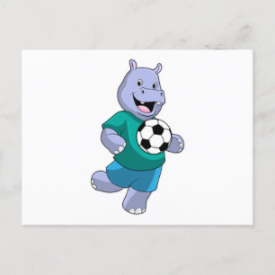 Flusspferd als Fußballspieler mit Fußball Postkarte
