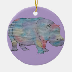 Flusspferd-Aquarell Keramik Ornament