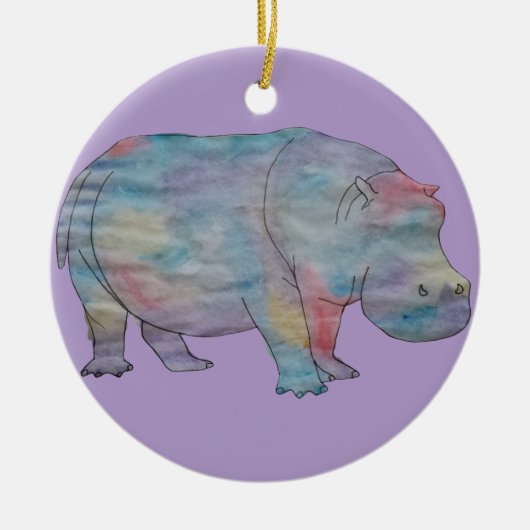 Flusspferd-Aquarell Keramik Ornament (Vorne)