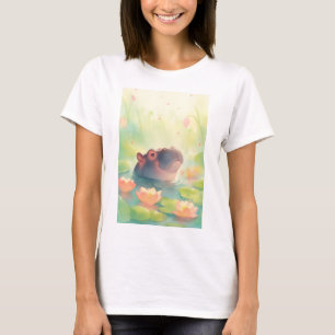 Flusspferd-Blumen-Teich-Versteck im Wald T-Shirt