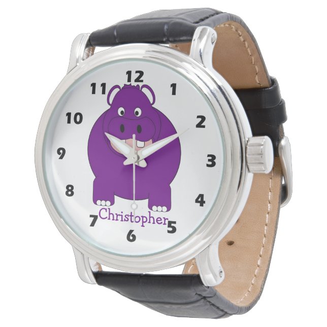 Flusspferd Design Personalisiert Armbanduhr (Schrägansicht)