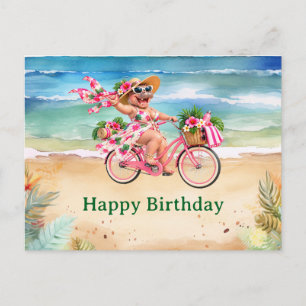 Flusspferd fährt Fahrrad am Strand Geburtstag Postkarte