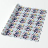 Flusspferd-Geburtstagsfeier mit Kuchen Geschenkpapier (Ungerollt)