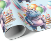 Flusspferd-Geburtstagsfeier mit Kuchen Geschenkpapier (Rolleneckpunkt)