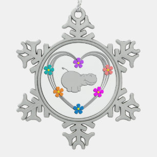 Flusspferd-Herz Schneeflocken Zinn-Ornament