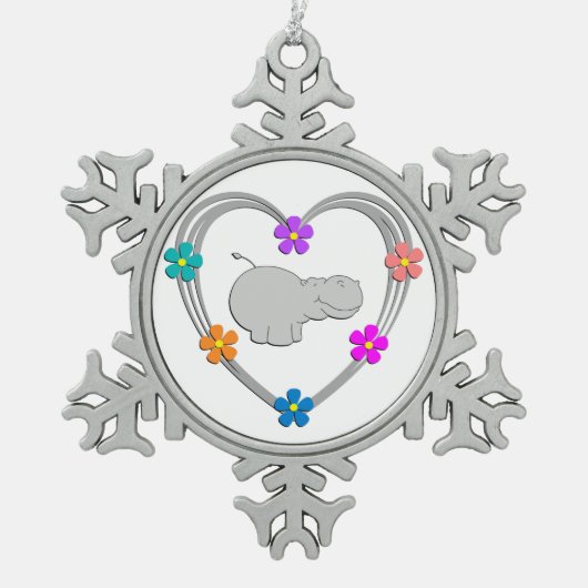 Flusspferd-Herz Schneeflocken Zinn-Ornament (Vorderseite)