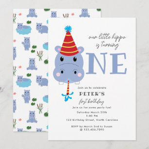 Flusspferd Hippo Erste 1. Eins Kinder Geburtstag Einladung
