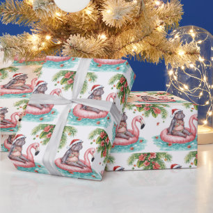 Flusspferd im Bikini auf der Weihnachtspoolparty Geschenkpapier