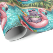 Flusspferd im Bikini auf Poolparty Geschenkpapier (Rolleneckpunkt)