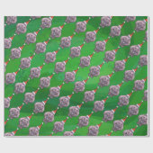 Flusspferd im Weihnachtsmannmütze-Muster auf Grün Geschenkpapier (Flach)