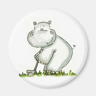 Flusspferd spielt Golf Magnet