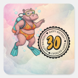 Flusspferd-Taucher 30. Geburtstag  Quadratischer Aufkleber