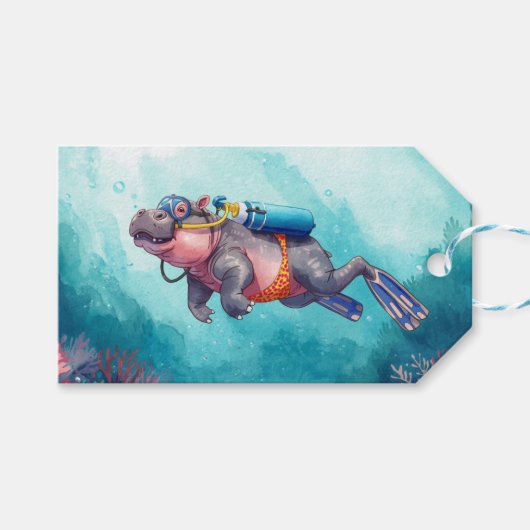 Flusspferd-Taucher unter Wasser Geschenkanhänger (Vorderseite (Horizontal))