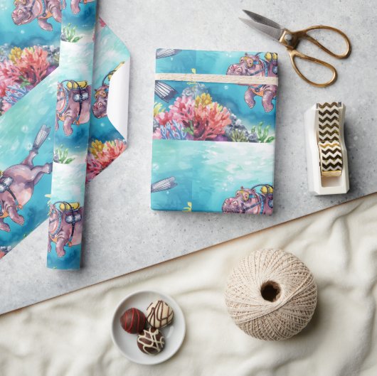 Flusspferd-Taucher unter Wasser Geschenkpapier (Kunsthandwerk)