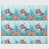Flusspferd-Taucher unter Wasser Geschenkpapier (Flach)