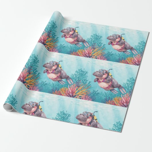 Flusspferd-Taucher unter Wasser Geschenkpapier (Ungerollt)