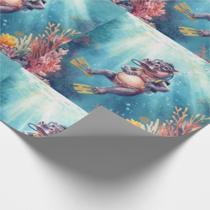 Flusspferd-Taucher unter Wasser Geschenkpapier