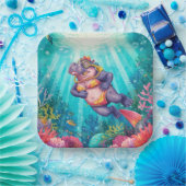 Flusspferd-Taucher unter Wasser Pappteller (Party)