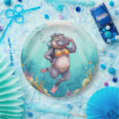Flusspferd-Taucher unter Wasser Pappteller (Party)